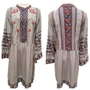 Johnny Was Biya Ellie Wide Hem silk heavily embroidered dress NWT